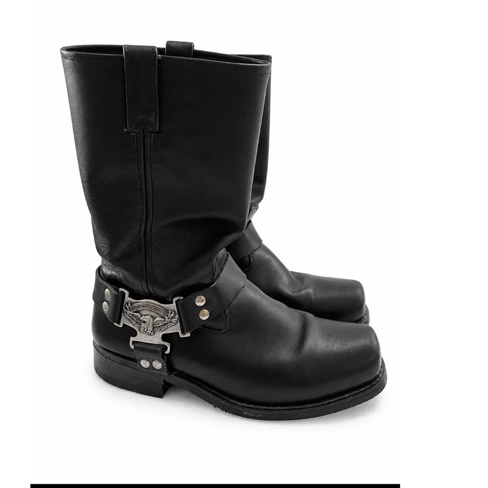 VTG Harley-Davidson Mens Black Leather Harness Biker‎ Boots Square Toe  Sz 10.5